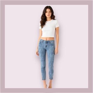 Free People Low Rise Ankle Zip Feather Print Skinny Jeans